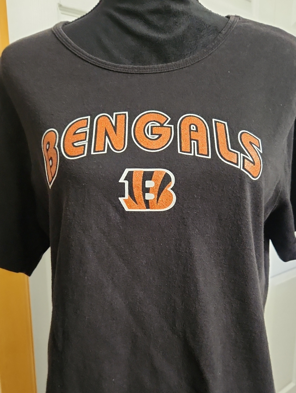 NFL Bengals Black Tee with Orange and White Logo